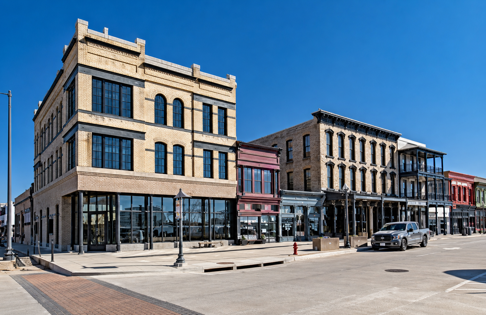 Historic storefronts and walkable streets in downtown Navasota